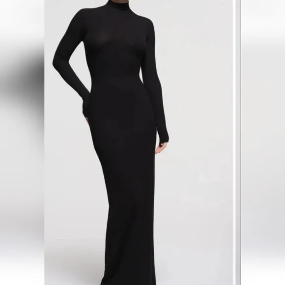 soft lounge long sleeve dress onyx Skims Black Soft Lounge Long Sleeve Keyhole Maxi Dress In Onyx